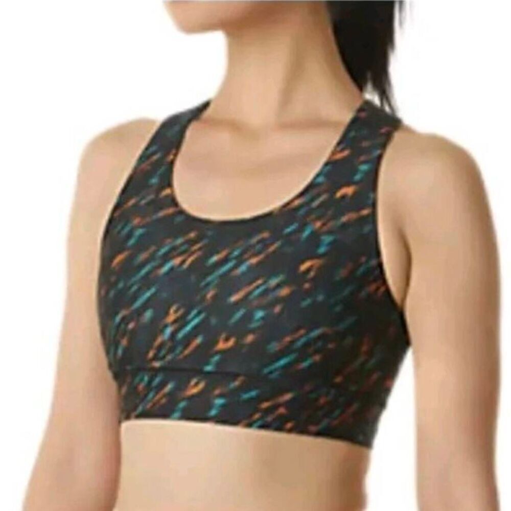 Asics Women's Black, Orange & Turquoise Poly/Spandex Athletic Sports Bra NEW NWT